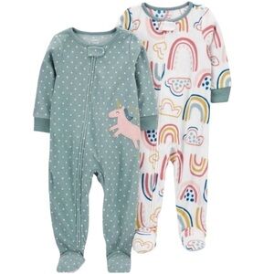 Carter’s 2 pack Rainbow and Unicorn Fleece Gripper Footed Pajamas Size 18 Months